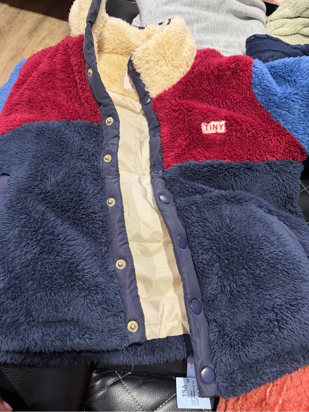 Tiny Colorblock Plush Kids Jacket - Navy, Red & Cream